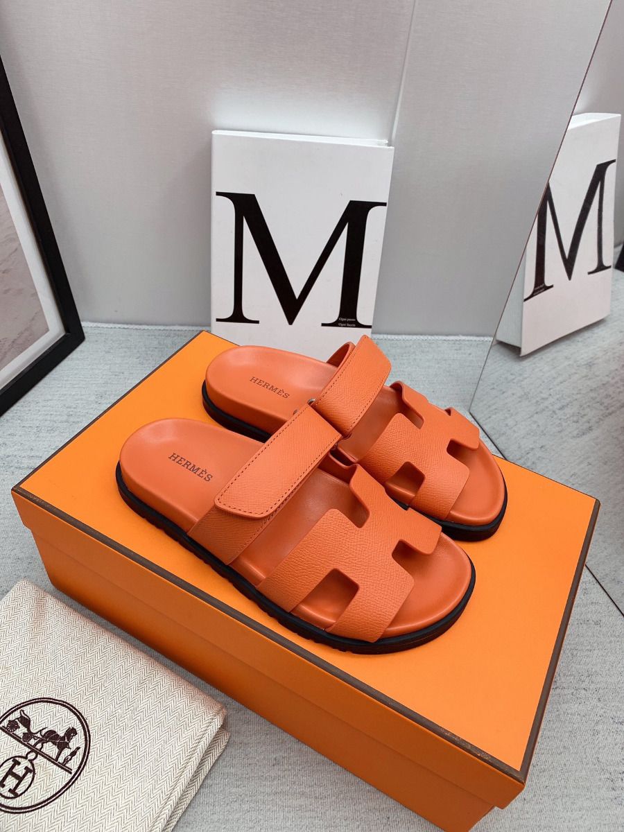 Hermes Men's Chypre Sandals in Orange Epsom Calfskin - Image 4