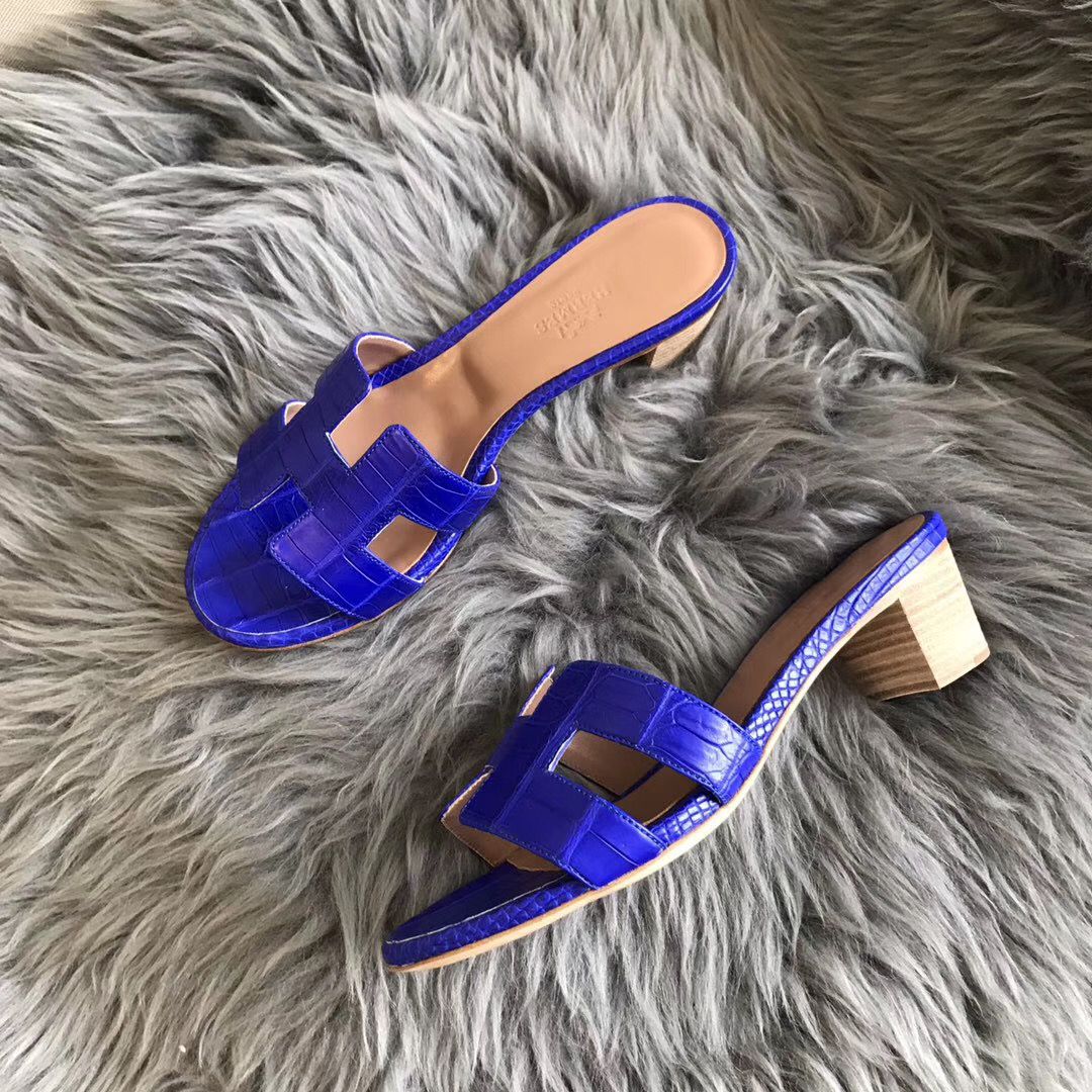 Hermes Oasis Sandals In Blue Matte Niloticus Crocodile - Image 4