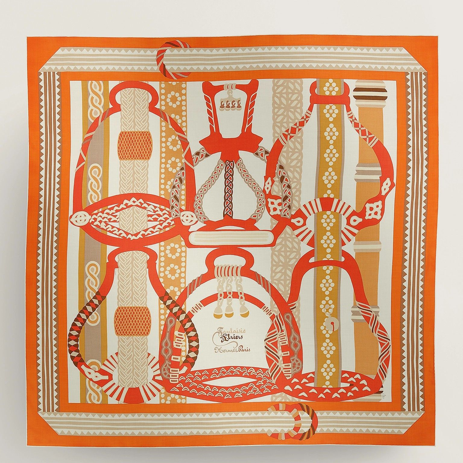 Hermes Orange Fantaisie d'Etriers Shawl 140