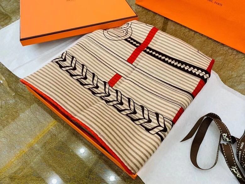 Hermes Grey/Orange Panoplie Equestre Eyeliner Shawl 140 - Image 4