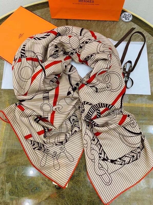 Hermes Grey/Orange Panoplie Equestre Eyeliner Shawl 140 - Image 8