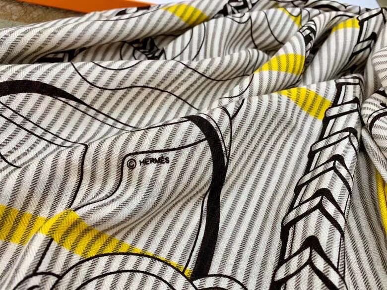 Hermes Grey/Yellow Panoplie Equestre Eyeliner Shawl 140 - Image 8