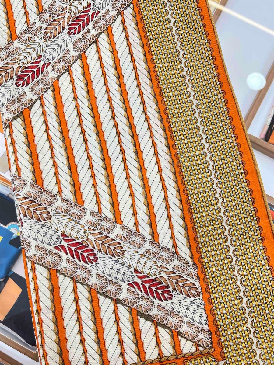 Hermes Orange Dressage Tressage Shawl 140 - Image 8