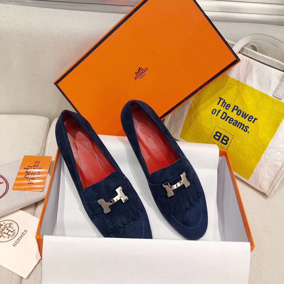 Hermes Royal Loafers In Blue Suede Leather - Image 4