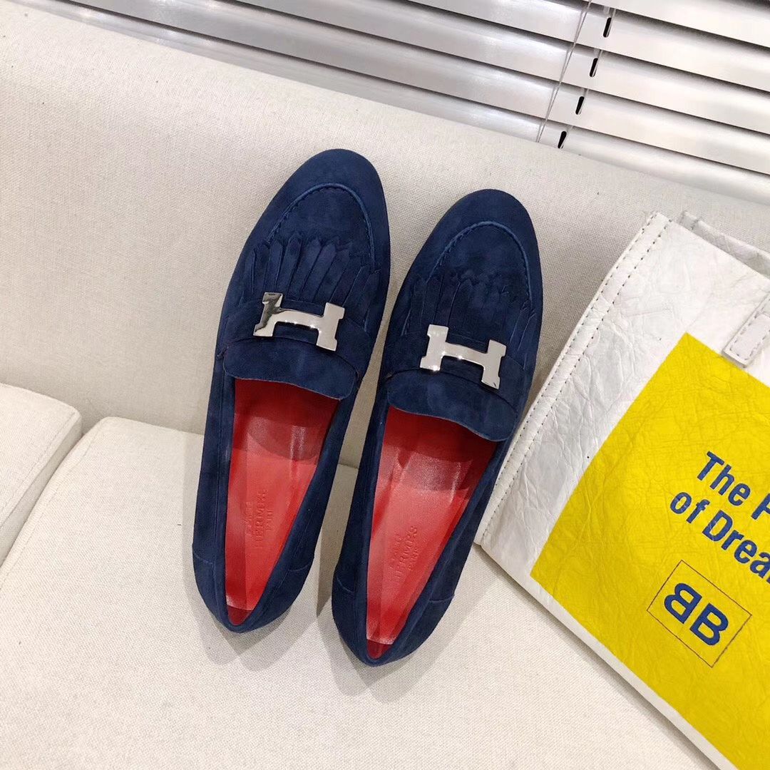 Hermes Royal Loafers In Blue Suede Leather - Image 5