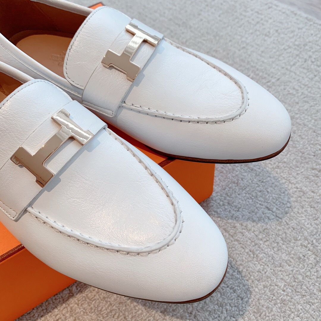 Hermes Women's Paris Loafers in White Goatskin - Image 5
