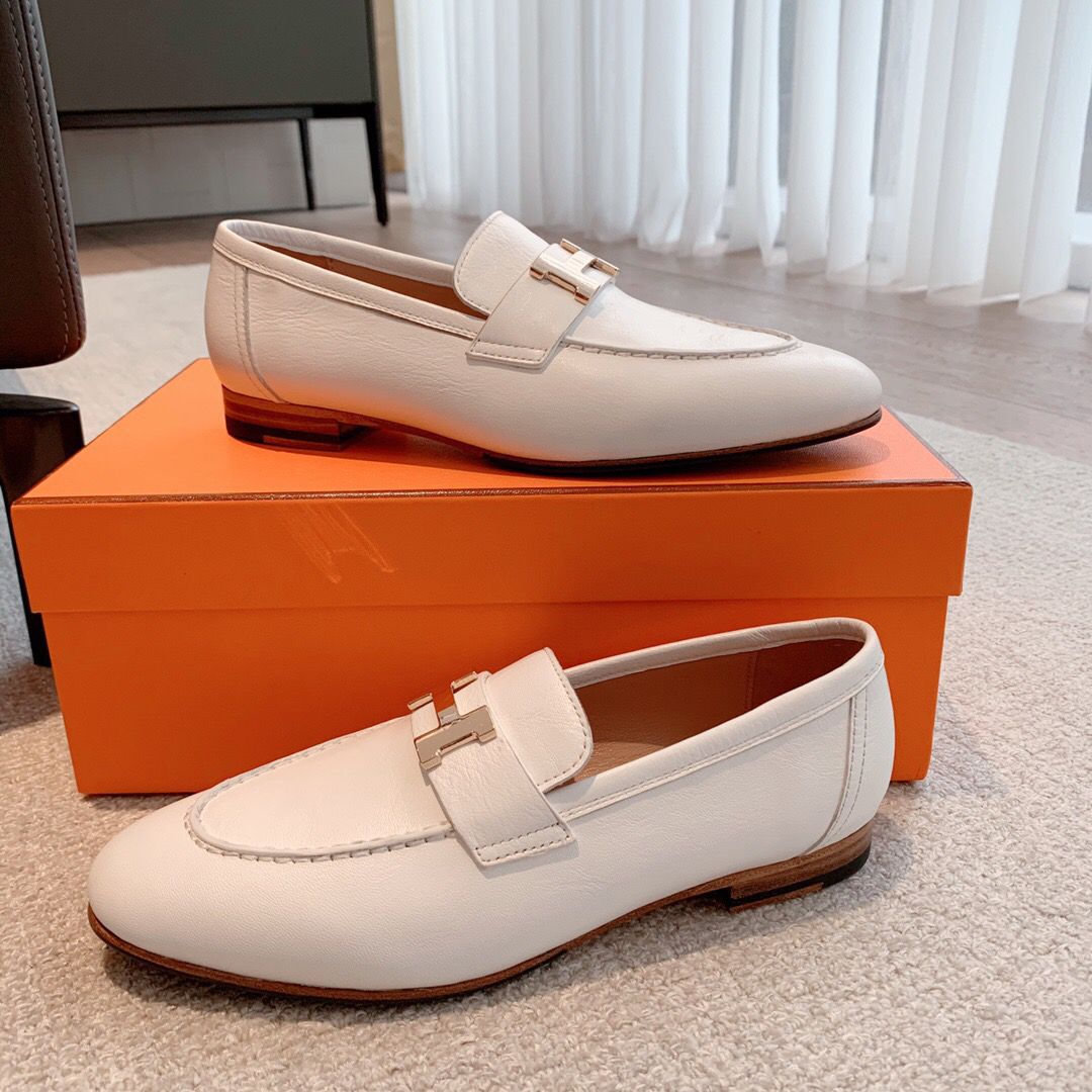 Hermes Women's Paris Loafers in White Goatskin - Image 9