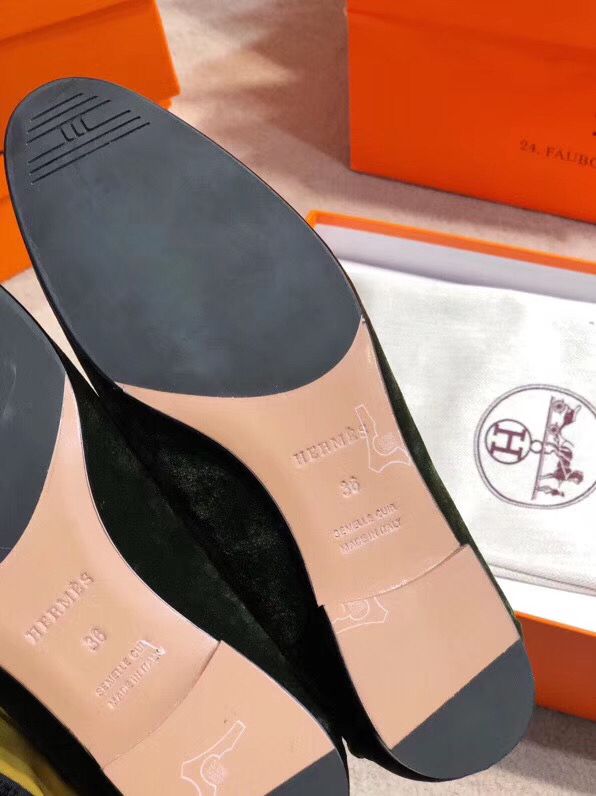 Hermes Paris Loafers In Dark Green Velvet - Image 9