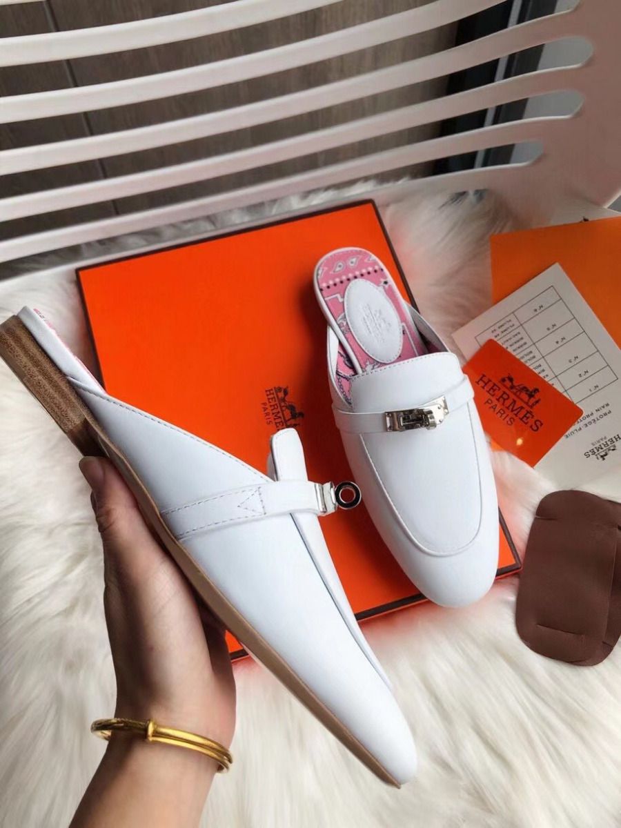 Hermes Oz Mules In White Calfskin - Image 7