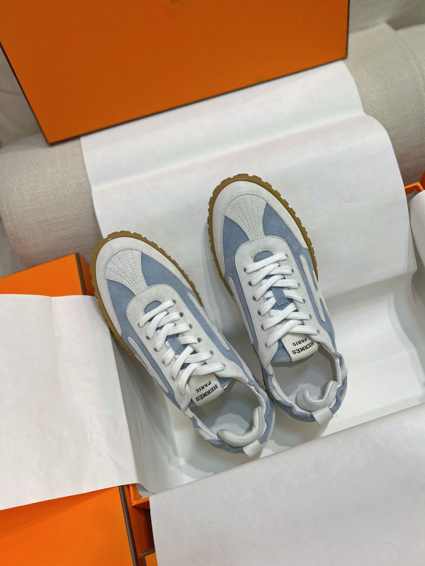 Hermes Women's Jet Sneakers in Blue/White Suede Leather - Image 3