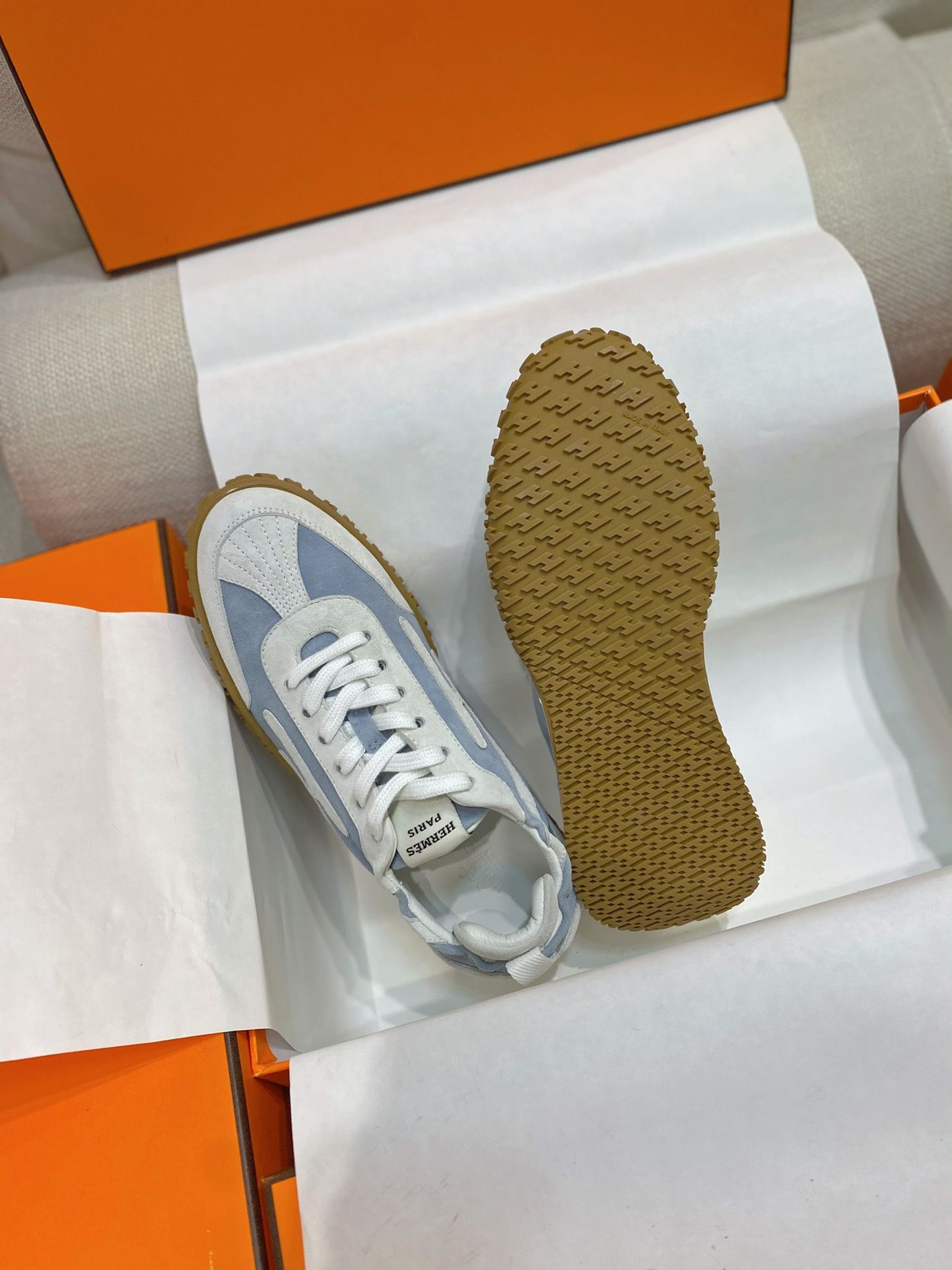 Hermes Women's Jet Sneakers in Blue/White Suede Leather - Image 7