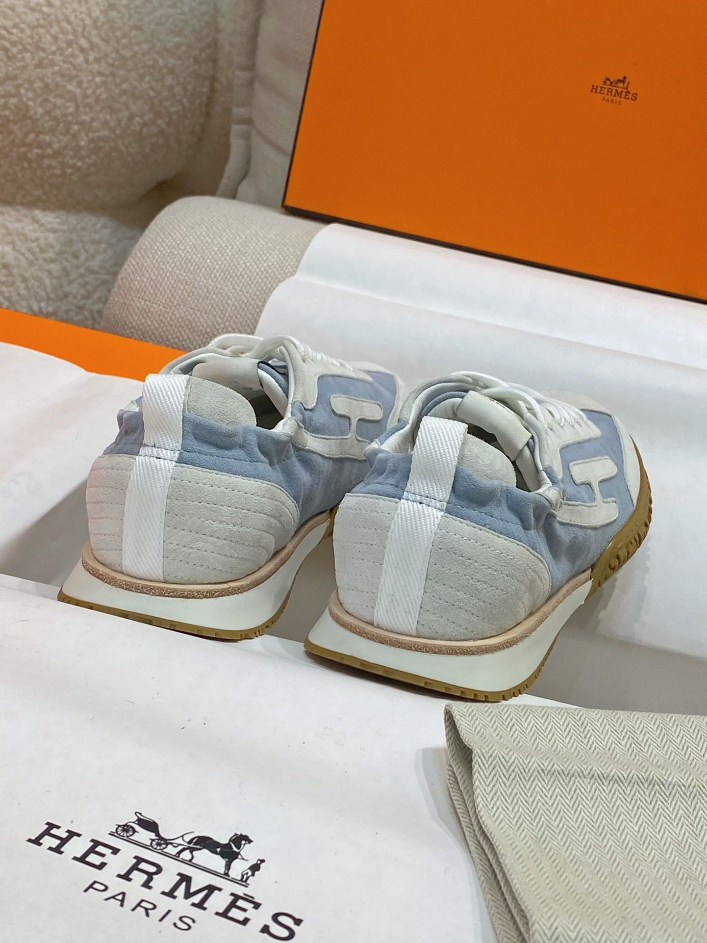 Hermes Women's Jet Sneakers in Blue/White Suede Leather - Image 9