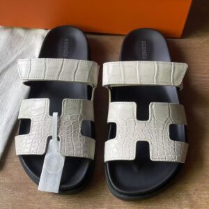 Hermes Women's Chypre Sandals in Beton Matte Alligator