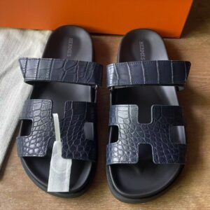 Hermes Women's Chypre Sandals in Navy Blue Matte Alligator