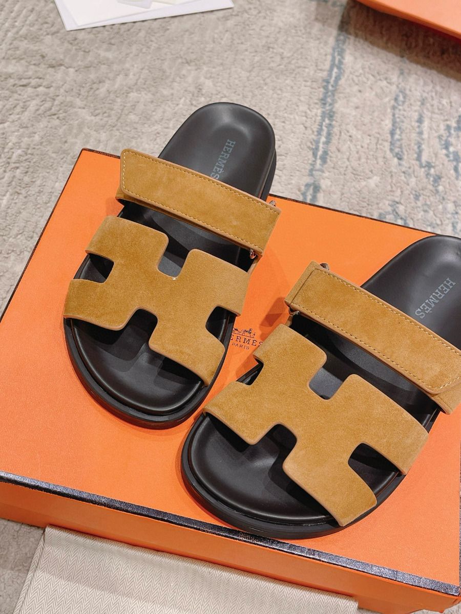 Hermes Women's Chypre Sandals In Brown Suede Calfskin - Image 8