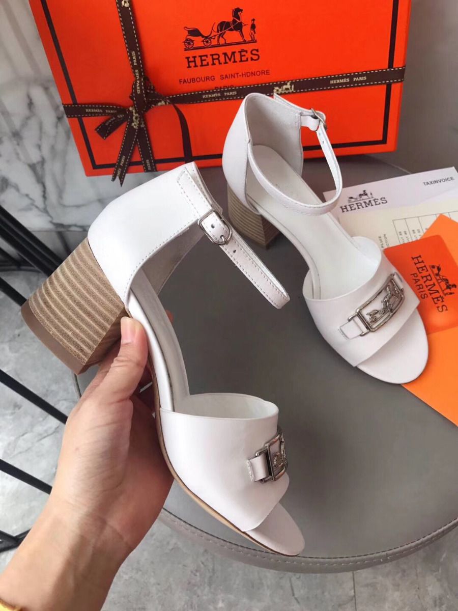 Hermes Viaggio 60MM Sandals In White Leather - Image 7