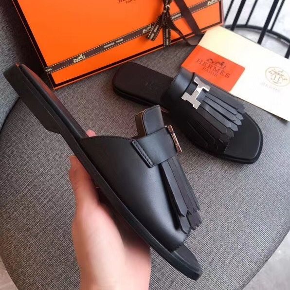 Hermes Auteuil Sandals In Black Calfskin - Image 8