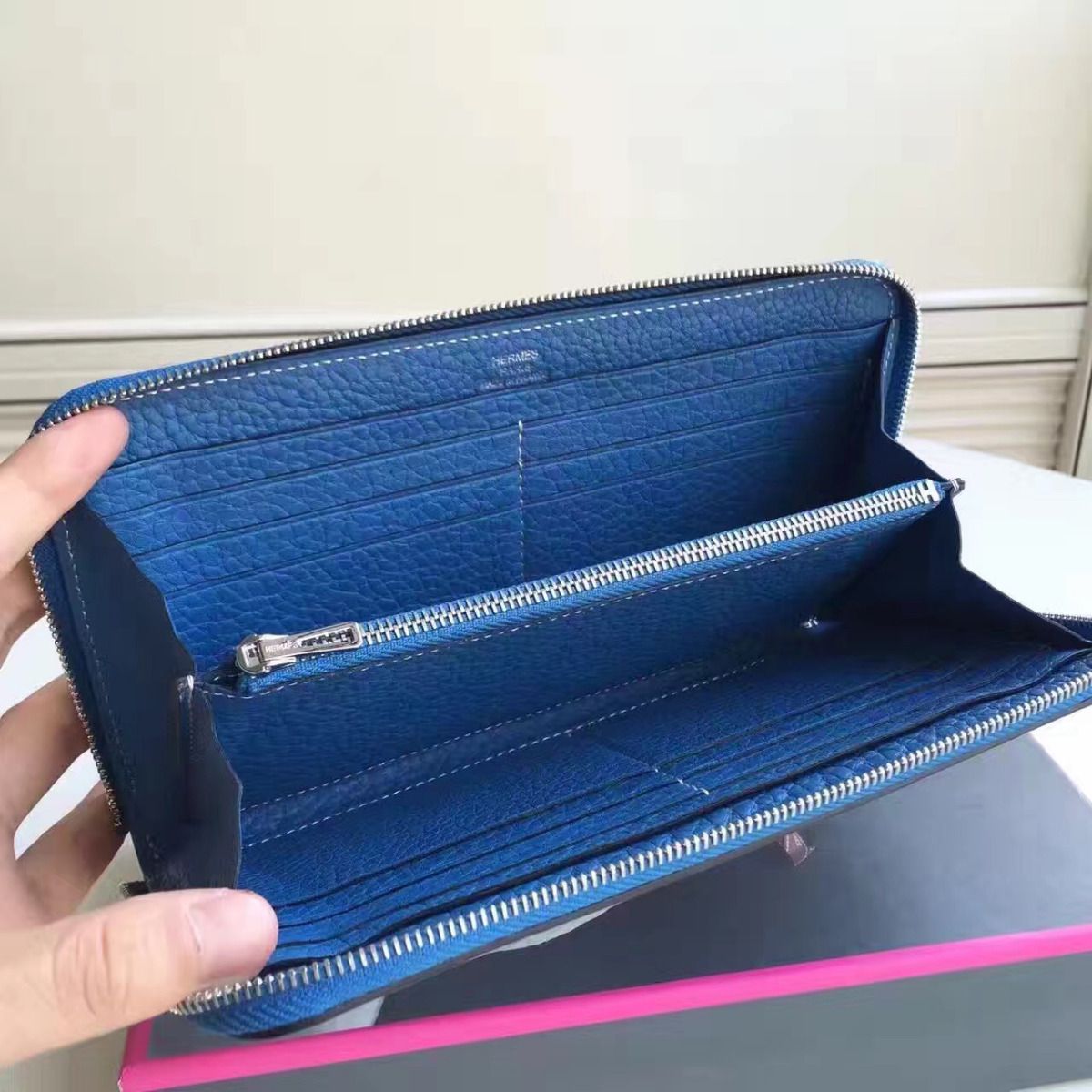 Hermes Blue Clemence Azap Zipped Wallet - Image 7