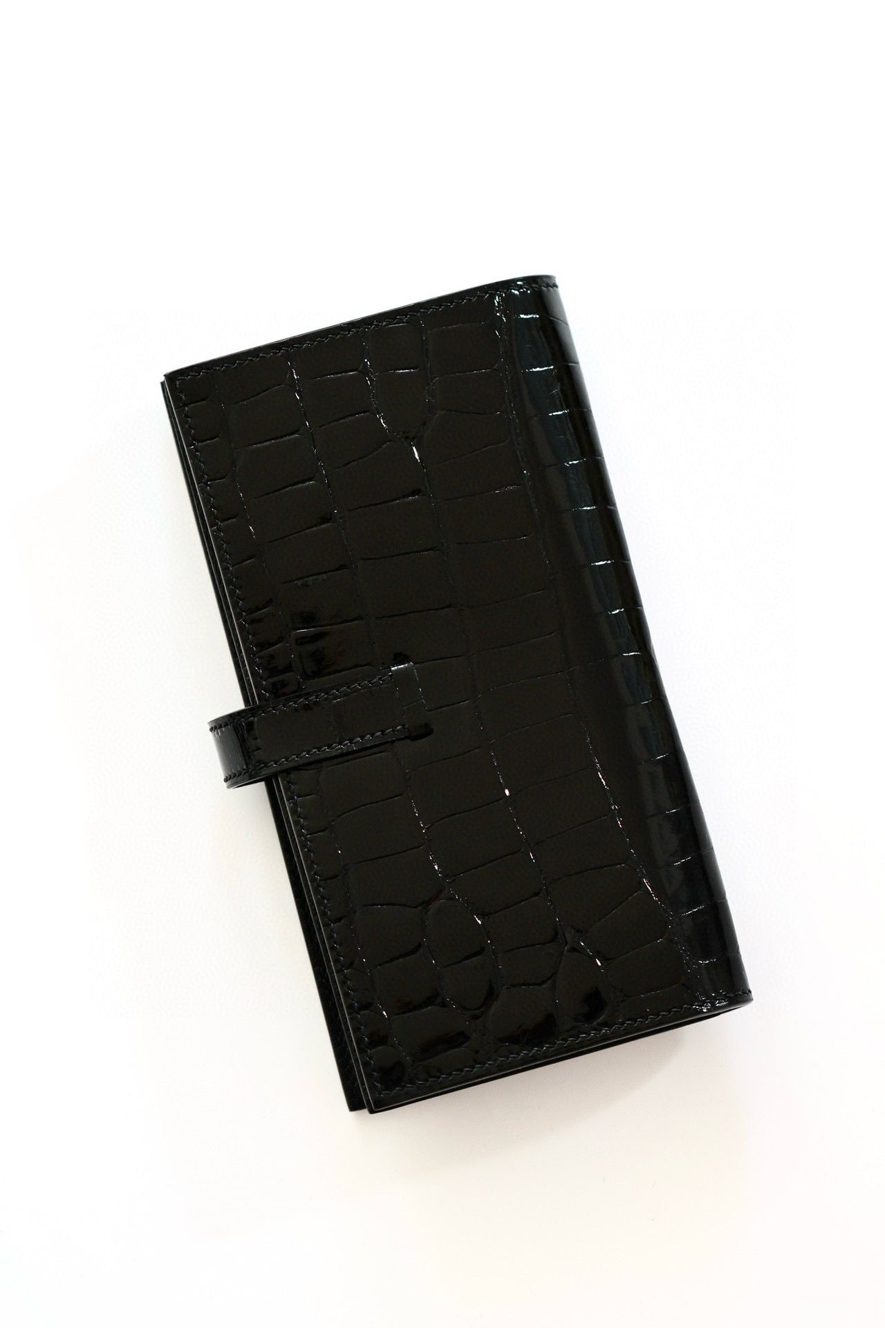 Hermes Bearn Long Wallet in Black Shiny Alligator Leather - Image 10