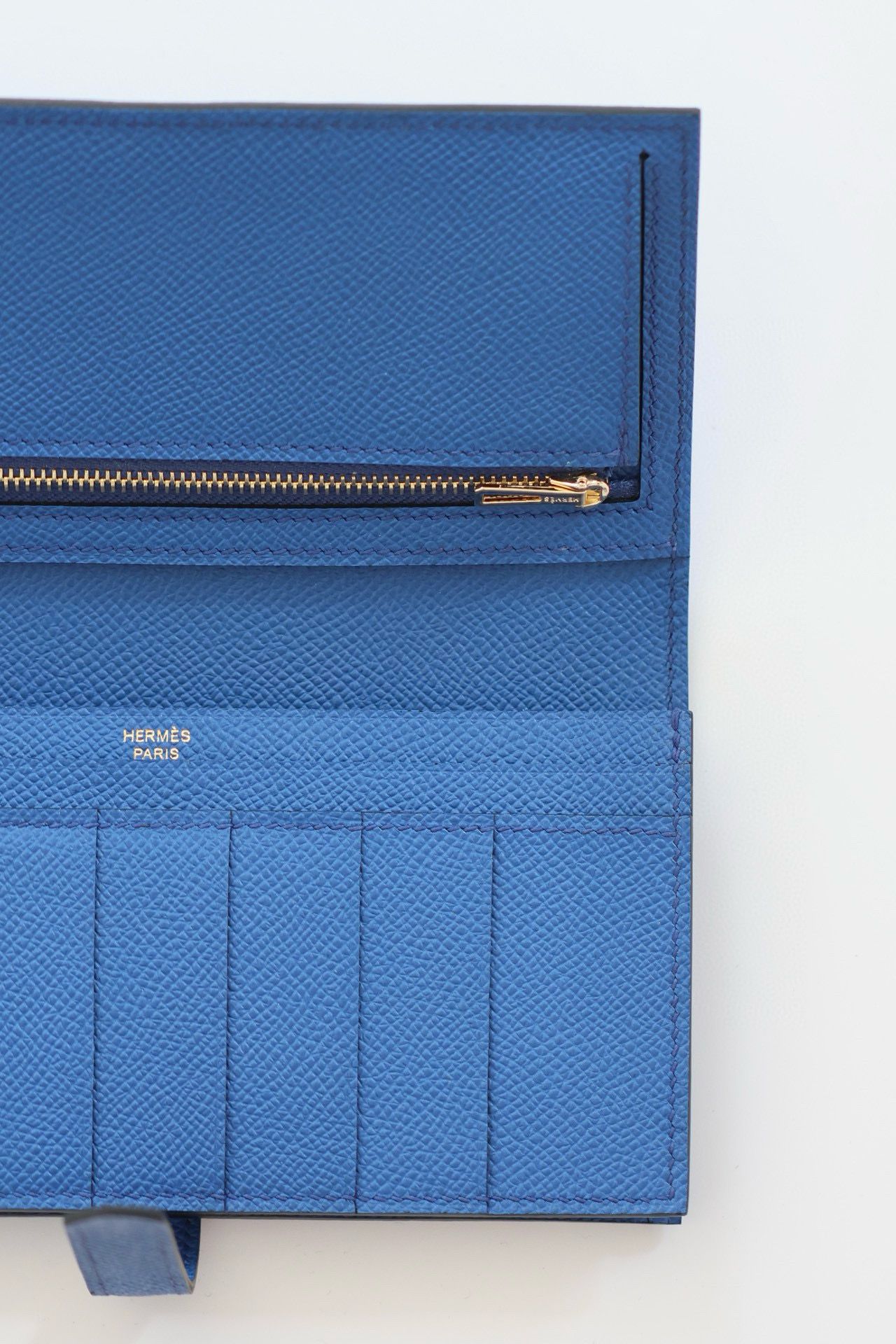 Hermes Bearn Long Handmade Wallet in Blue France Epsom Calfskin - Image 6