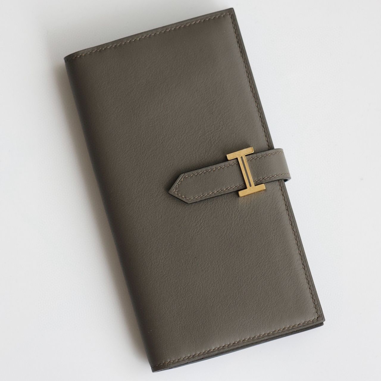 Hermes Bearn Long Handmade Wallet in Etain Swift Calfskin