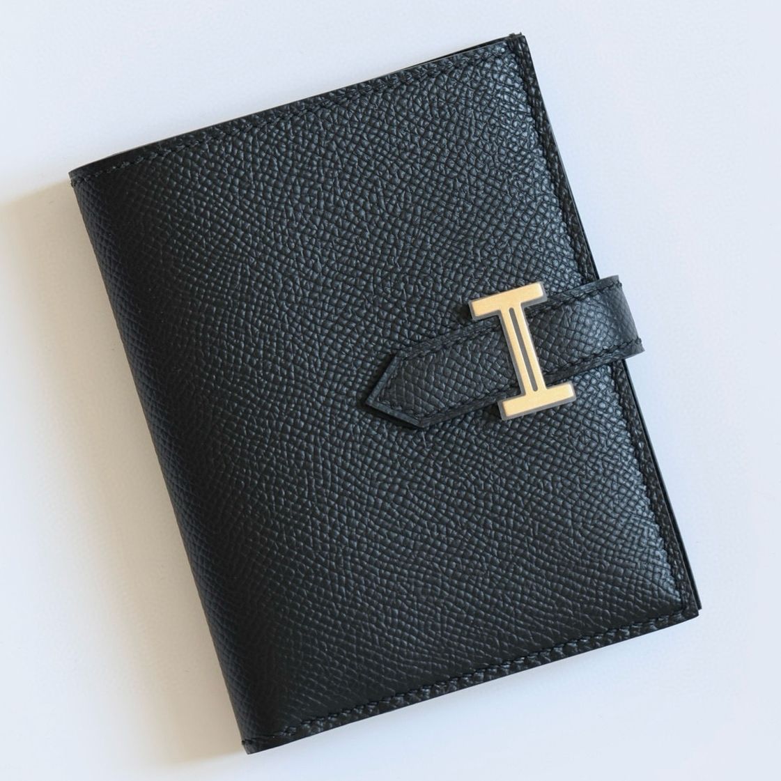 Hermes Bearn Compact Handmade Wallet in Black Epsom Calfskin