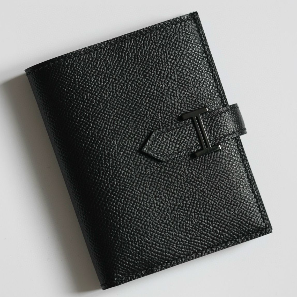 Hermes Bearn Compact Handmade All Black Wallet in Epsom Calfskin