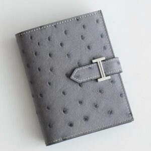 Hermes Bearn Compact Handmade Wallet in Gris Agate Ostrich Leather