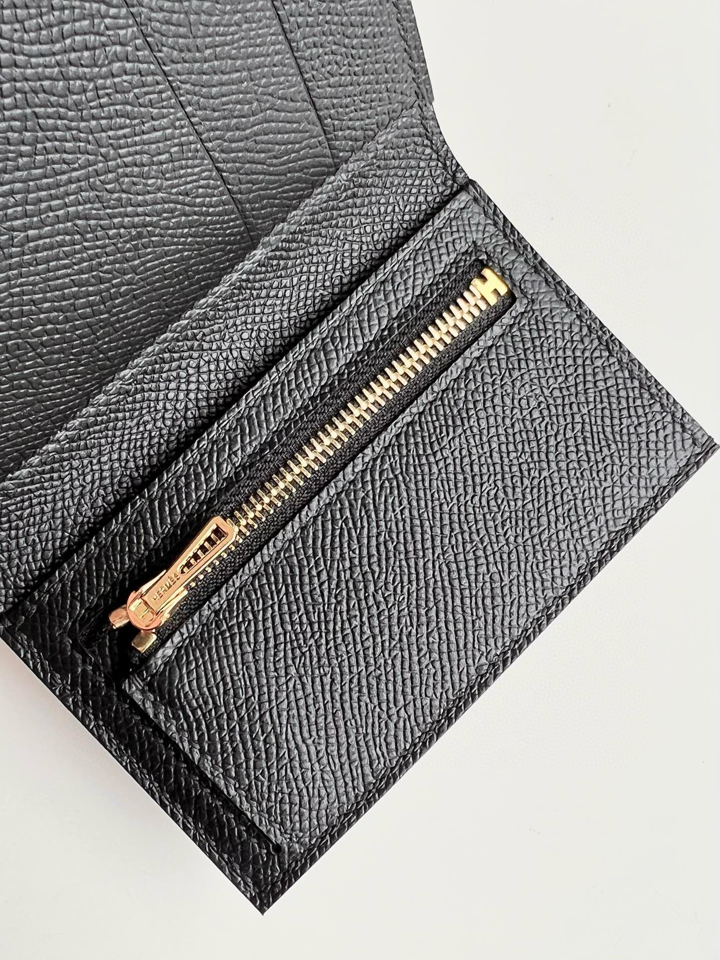 Hermes Bearn Tri-fold Handmade Wallet in Black Epsom Leather - Image 6