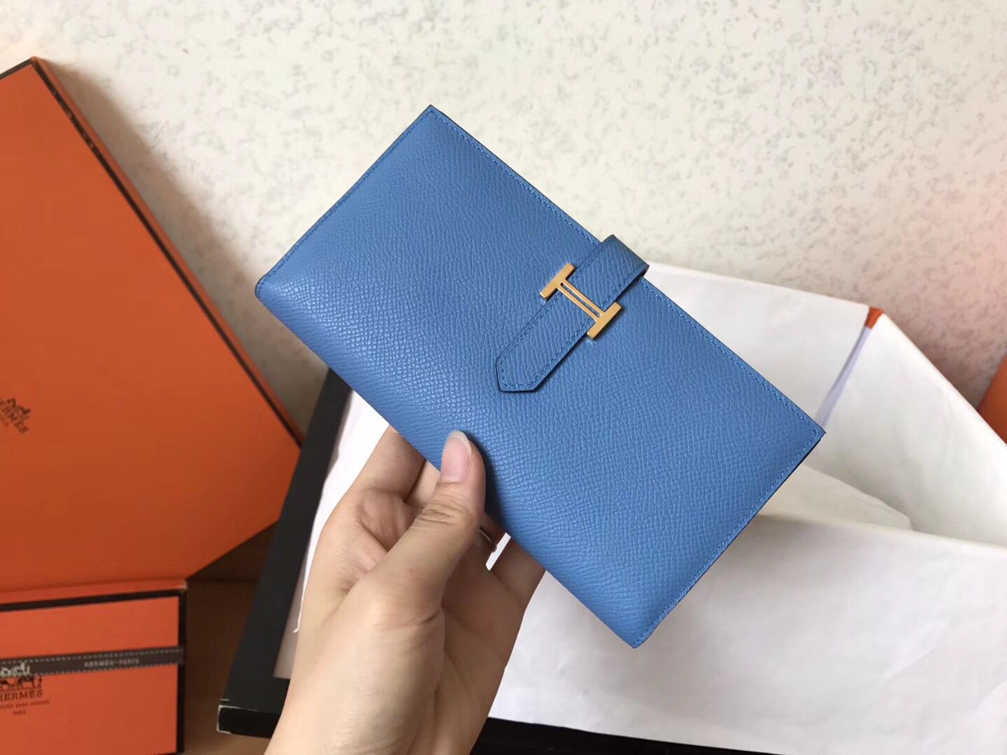 Hermes Blue Jean Epsom Bearn Gusset Wallet - Image 4