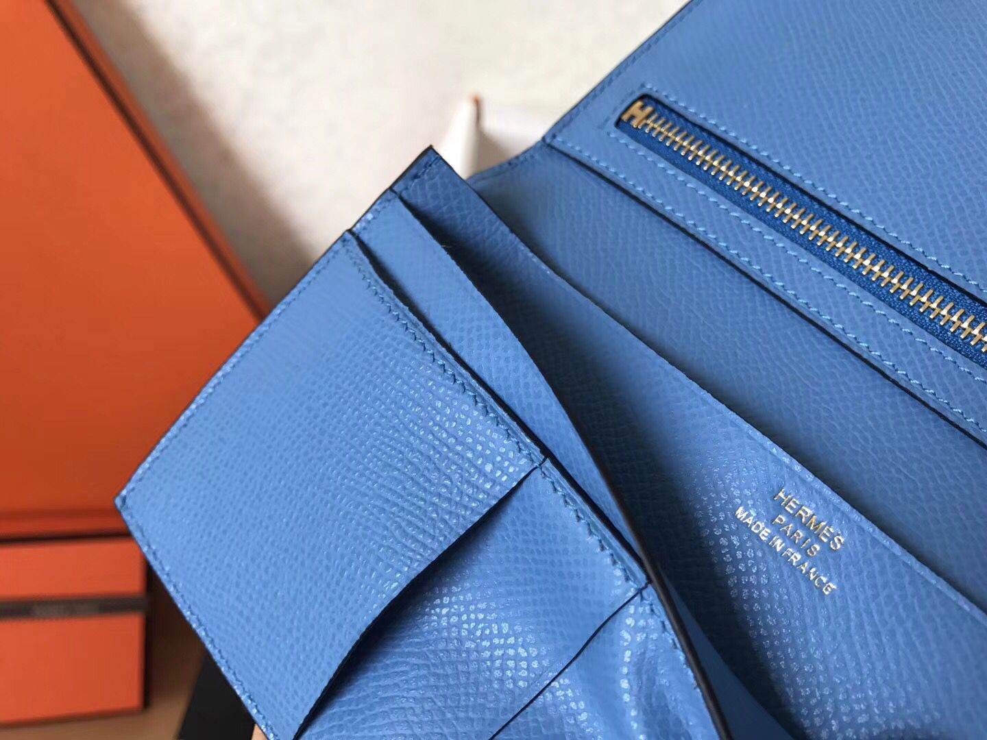 Hermes Blue Jean Epsom Bearn Gusset Wallet - Image 8