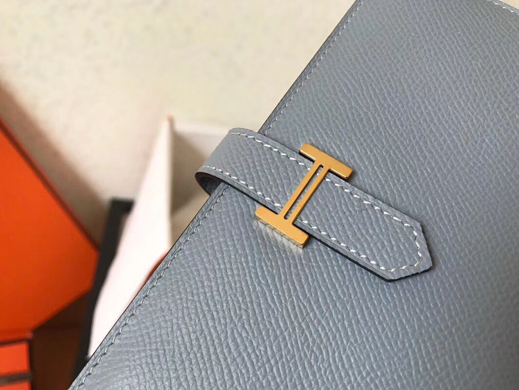 Hermes Blue Lin Epsom Bearn Gusset Wallet - Image 5