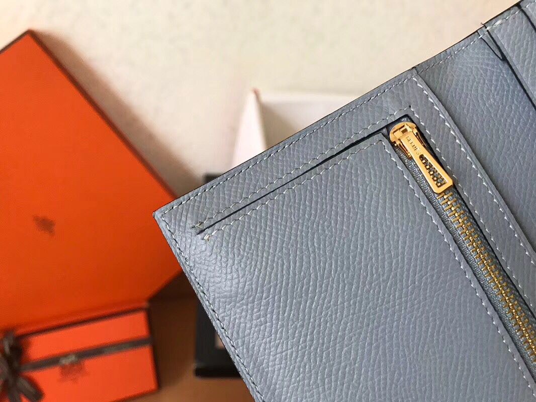 Hermes Blue Lin Epsom Bearn Gusset Wallet - Image 8