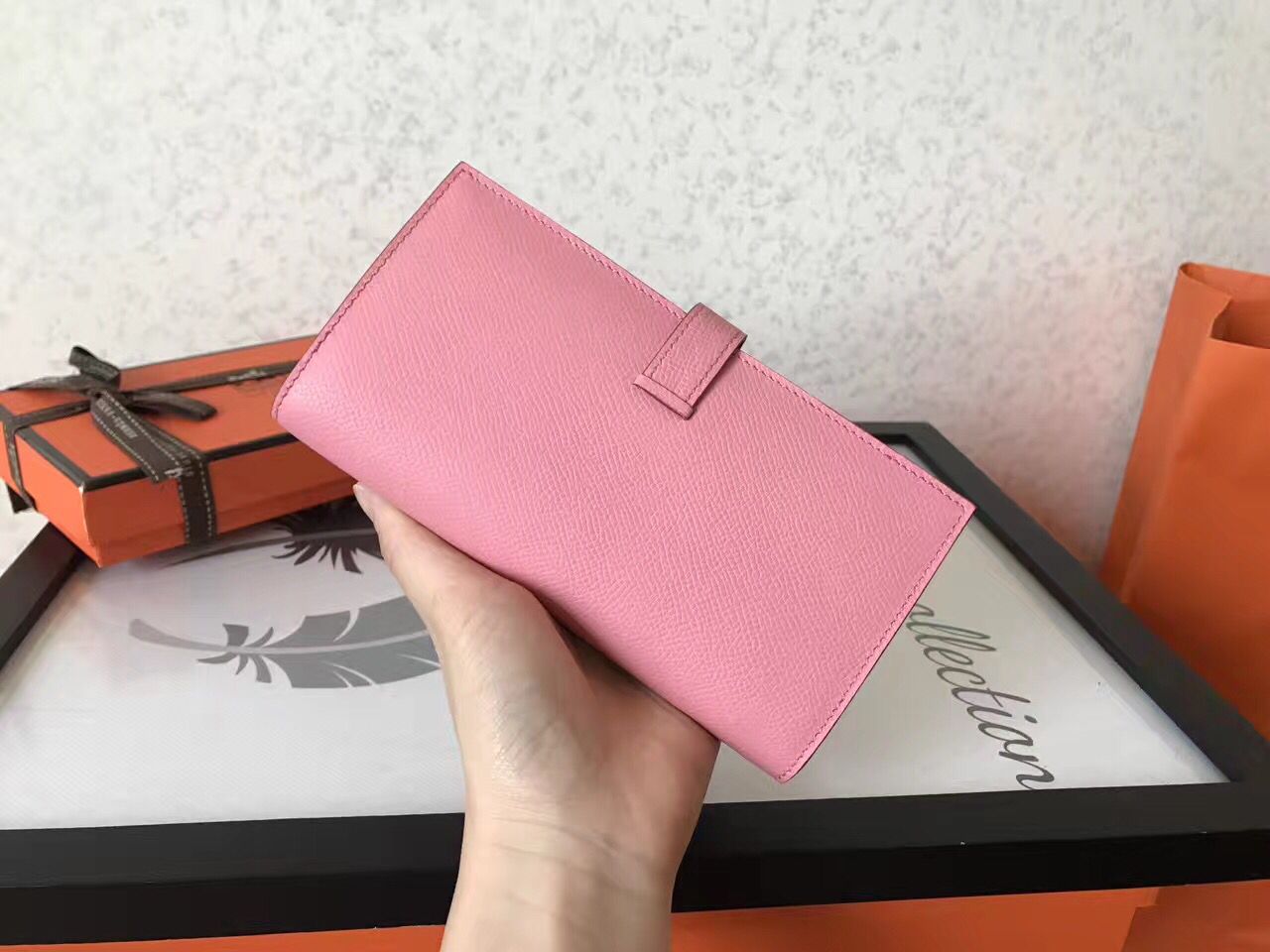 Hermes Pink Epsom Bearn Gusset Wallet - Image 4
