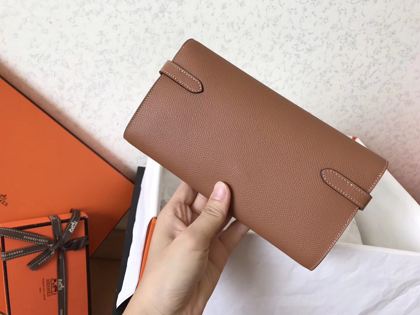 Hermes Kelly Classic Long Wallet In Brown Epsom Leather - Image 3