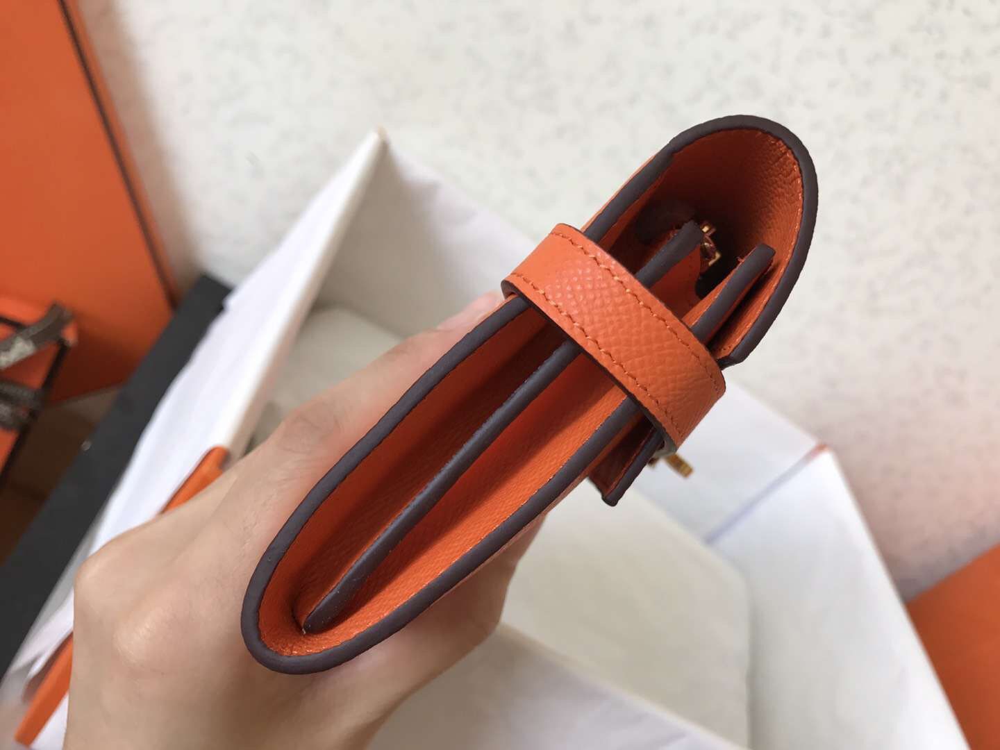 Hermes Kelly Classic Long Wallet In Orange Epsom Leather - Image 4