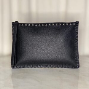 Valentino Black Studded Zip Pouch W/ Handle