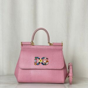 Dolce & Gabbana Pink Iguana Print Crystal Sicily Small Bag