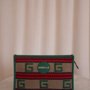 Gucci Green Multicolor Fabric Embroidered Marbella Striped Pouch