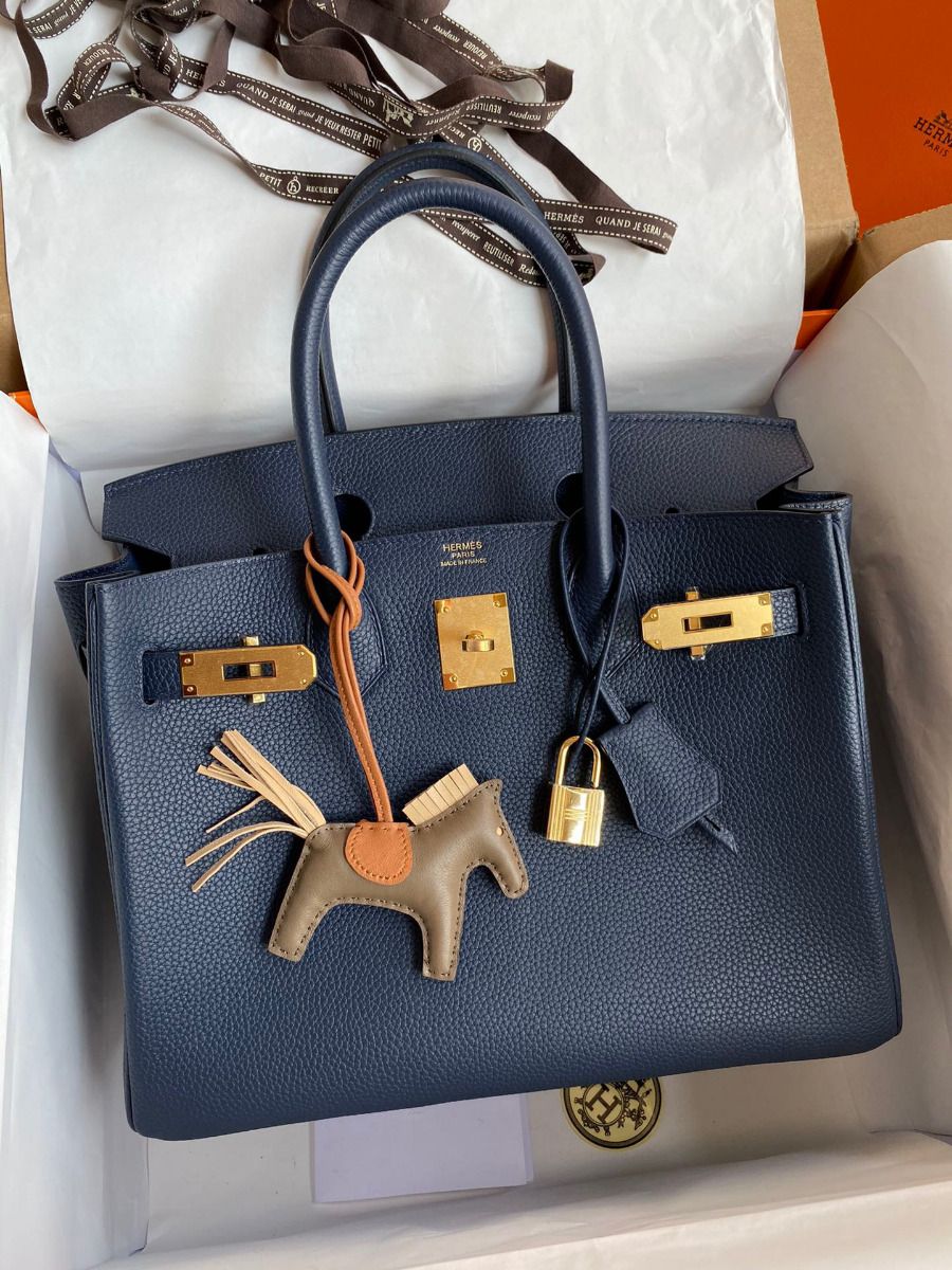 Hermes Birkin 30 Retourne Handmade Bag In Blue Saphir Clemence Leather - Image 10